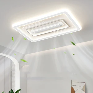 Modern Living Room Ceiling LED Fan Chandelier Lights Bedroom Round Leafless Ceiling Fan with Lights and Remote