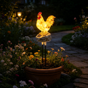 Outdoor Solar Garden Light Waterproof Resin Rooster Floor Lamp Glowing Lawn Light For Park Square Christmas Landscape Decoration