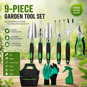 SUNSHINE 9-Piece Heavy Duty Garden Tool Set Aluminum Alloy Steel Hand Tools for Outdoor Work Customizable OEM Garden Bag