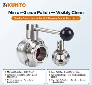 2.5'' Stainless Steel 304 Hygienic Tri Clamp Butterfly Valve Manual Gas Ranking RK-LST