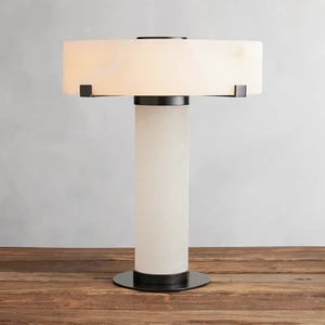 Luxury Alabaster Light Cylinder Shape Table Lamp Iron Drum Lamp Bedroom Living Room Villa Hotel Lighting Wholesale Supplier