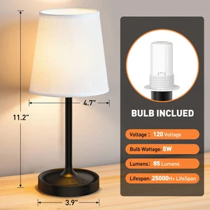 Modern Simple Cordless Rechargeable ABS Bedside Table Lamp Dimmable Eye Caring USB Charging Port PP Shade Bedroom Living Room
