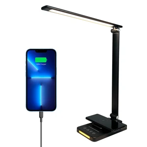 New Arrival Slim Metal Study Table Lamp LED with Multi-Functions Slide Dimming & Timer Desktop Lamp with Wireless Charging