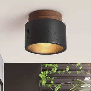 Modern Black Ceiling Light for Dining Room, Hotel Entrance, Balcony, Living Room, Yellow Travertine Ceiling Light