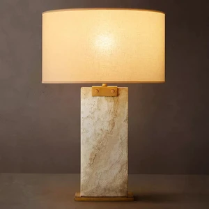 Natural Travertine Stone Table Lamp Linen Shade E26 Organic Modern Villa Light Bedroom Bedside Bespoke Project UL ETL Listed