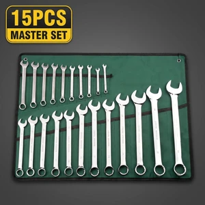 15pcs Multi-Functional Open Ended Wrench Set Double-Use Spanner Canvas Bag OEM Customizable Metric Measurement Auto Chrome