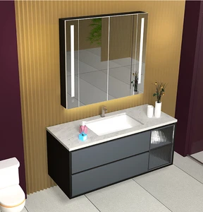Modern Hotel Bathroom Vanity with LED Sensor Light and Wall-Mounted Mirror Warm/Natural White