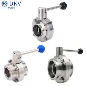 DKV Tri-Clamp Food Grade Butterfly Valve 316L Stainless Steel Sanitary SMS Threaded Butt Weld Butterfly Valve With Pull Handle