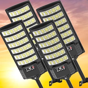 Solar Street Light Outdoor Waterproof 48000LM Wide Angle LED Flood Lamp with Motion Sensor and Remote for Parking Courtyard