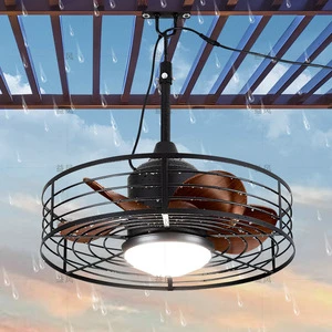 Outdoor Waterproof and Sun-Proof Ceiling Fan Lamp, Hook-Type Sunroom, Pavilion , , Industrial Style