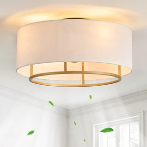 Wholesale Retro Circle Fan Ceiling Light Vintage Wabi Sabi Fabric Fan Ceiling Lamp for Tea Room Dining Room Bedroom Home Decor