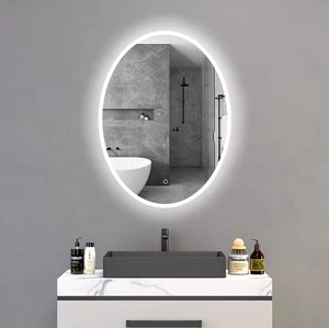Modern Style Large Oval Led IP44 Rated Bathroom Vanity Mirror Frameless Anti-fog Backlit Touch Sensor Switch Wall Mounted Home