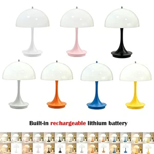Nordic Mushroom Table Lamp Cordless Rechargeable Touch Switch ABS Anti-slip Base Bedroom Coffee Desk Light
