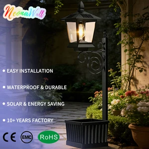 2 In 1 Outdoor Solar LED Floor Lamp Waterproof Wall Mounted Outdoor Garden Light Warm White Decorative Lamp For Patio Porch Yard