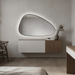 Irregular Led Backlit Mirror Horizontal Hanging Aluminum Framed Bathroom Lighted Led Mirror