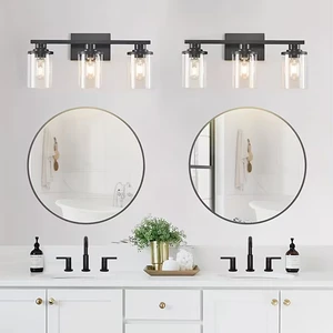 Modern Matte Black LED Bathroom Vanity Light with Clear Glass Shade Wall Sconce Lighting Fixture for Mirror Bedroom Living Room