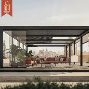 Sunproof Aluminum Awning Louver Solar Pergola Roof with Led Light Backyard Garden and Poolside Outdoor Use Retractable Pergola