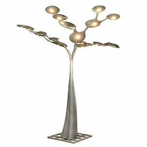 Custom Outdoor Luminous Disc Tree Sculpture Stainless Steel Metal Tree For Plaza And Landscape Decoration