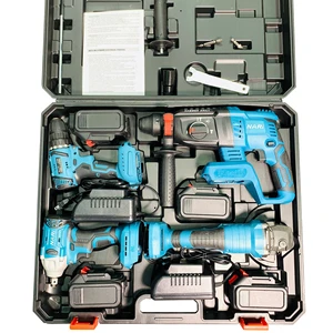 Powerful Cordless 4-in-1 Worksite Tool Set Electrical Suitcase Packing with Hard Case Power Wrench Drill Angle Grinder Hammer