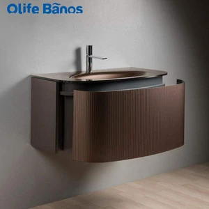 Custom Wall-mounted Bathroom Cabinet High Quality Textured Vanity with Ceramic Sink Washbasin and Large Storage Space