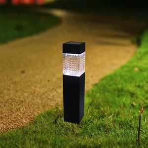 Plastic Black Column Solar Ground Spike Light Outdoor Bollard Pathway Light LED Garden Stake Landscape Lighting for Home Decor
