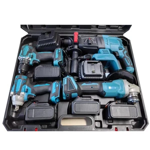 21V Cordless Power Tool Set 4 Batteries Lithium Lon 4pcs Combo Kit Drill Angle Grinder Hammer Wrench with Custom Logo OEM