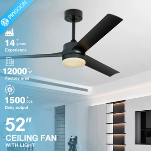 Fashion Remote Control Black Home ABS 3 Blades 52 Inch Smart Modern LED Fan Light