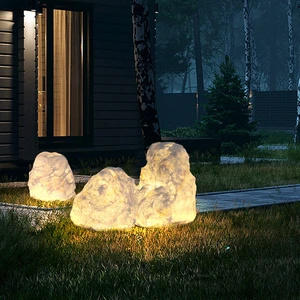 Outdoor IP65 Waterproof LED Lawn Lamp Warm White PE Resin Natural Mountain Stone For Hotel Residential Garden Landscape
