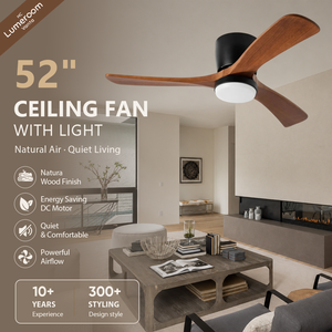 52 Inch Solid Wood Ceiling Fan With Light Remote Control DC Motor Modern Flush Mount Ceiling Fan For Living Room