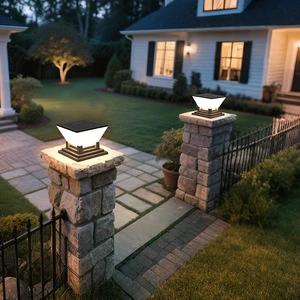 Outdoor Waterproof Stainless Steel LED Solar Column Head Lights for Garden Courtyard Villa Door Post and Fence Lights