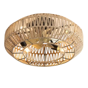 Wooden Ceiling Fan Light LED 3500K Warm White Rustic Style Surface Mounted Large Size Remote Control for Living Room