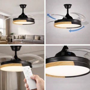 42inch LED Ceiling Fan Light Retractable Blades Remote Control Modern Indoor Ceiling Fan Light for Bedroom Living Dining Room