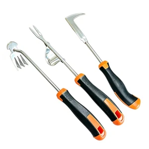 3Pcs Professional Stainless Steel Manual Hand Weeder Set 4-Teeth Rubber Handle Durable Garden Weed Puller Uprooting Tool Digging