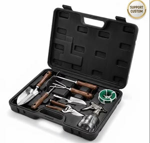 Professional 6pcs Stainless Steel Garden Tool Set with Case, Heavy Duty Wood Handle Gardening Kit, Wholesale Custom OEM Support