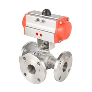 High Quality Q644F-16P Ball Valve Stainless Steel L-type Ball Valve Pneumatic Flange Three-way Ball Valve
