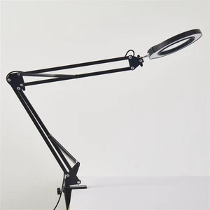 Metal Folding Arm Touch Control 5 Modes 5 Brightness Adjustable Desk Lamp Clip-on USB Charging Table Lamp with Magnifier