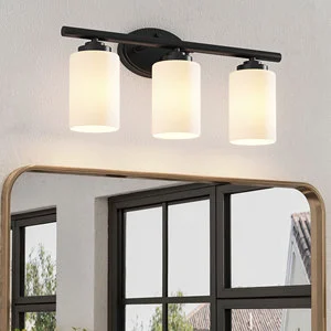 Ready to Ship Modern Iron E26 Wall-Mounted Bathroom Vanity Light Over Mirror 3-Light White Frosted Glass Fixtures