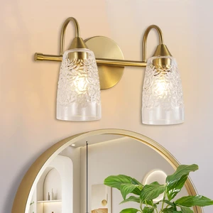 New Arrival High Quality Glass Bathroom Vanity Light Home Decorative 2 3 4-Lights Gold Finish Iron Modern Wall Lamps for Bedroom