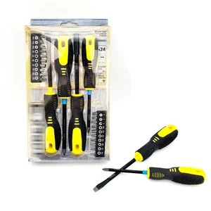 24-Piece Steel Screwdriver Bit Set With Chrome Finish Anti-Slip Handle Magnetic Tip Industrial Grade Bits For Home & Auto Repair