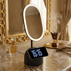 Sleek Modern Vanity Mirror Lamp Integrated Wireless Charger Speaker-Adjustable 3-Tone Warm LED Light Adjustable Color Bathroom