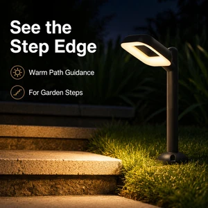 IP65 Modern 12W LED Bollard Light Die-cast Aluminum Rotatable Curved Square Single Head 395mm Pathway Garden Post Lamp L809-4