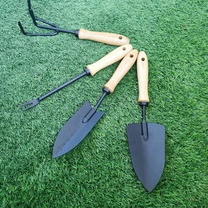 4PCS Manual Garden Tools Set Wooden Handles Iron Trowel Rake Weeding Fork-OEM Available For Gardening Planting Soil Loosening