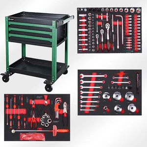 158-Piece Carbon Steel Machine Repair Combination Tool Set with Hard Case and Mobile Tool Cart for OEM 4S Shop Workshop