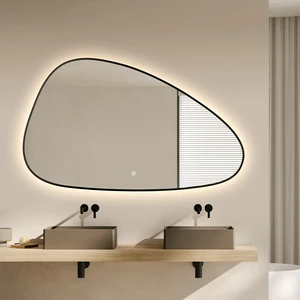 2026 New Arrival Irregular Smart Silver Mirror Glass Led Lighted Bathroom Mirror Custom Sower Vanity Mirror With Aluminum Frame