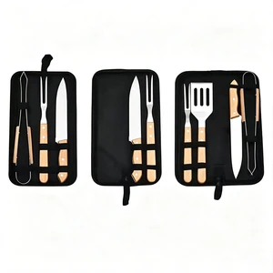 2/3/4 Pieces Barbecue Grilling Accessories Stainless Steel Fork Knife Spatula Tongs Kit Wood Handle Bbq Tool Set With Bag