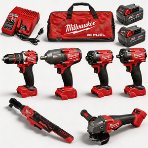 Wholesale Milwaukees M18 FUEL Cordless Auto Repair Tools Work 6pcs Tools 2pcs 5Ah Battery Wrench Grinder Drill 9-In-1 Tool Kit