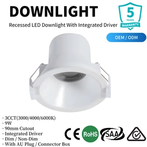 SAA 9W LED Downlight 90mm Cutout 3CCT Deep Cup Anti-Glare Lens Recessed Lamp AU Plug NZ Connector Box Factory Wholesale