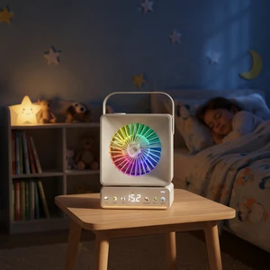 Smart Five-Speed Wind Remote Control Desktop Fan Built-in Battery Outdoor Use Mist Humidification RGB Ambient Lighting USB