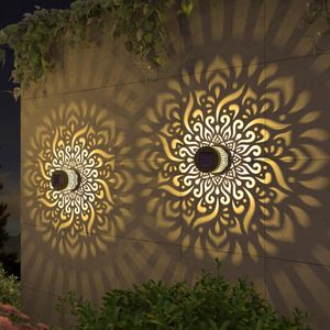 Vintage Solar Mandala Wall Light Outdoor IP65 Waterproof Motion Sensor Projection Lamp LED Garden Fence Patio Decor Metal Sconce