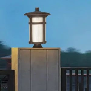 Classic Black Aluminum Outdoor Post Lantern with E27 LED IP44 Waterproof ORB Style Pillar Light Textured Glass Shade for Lawn
